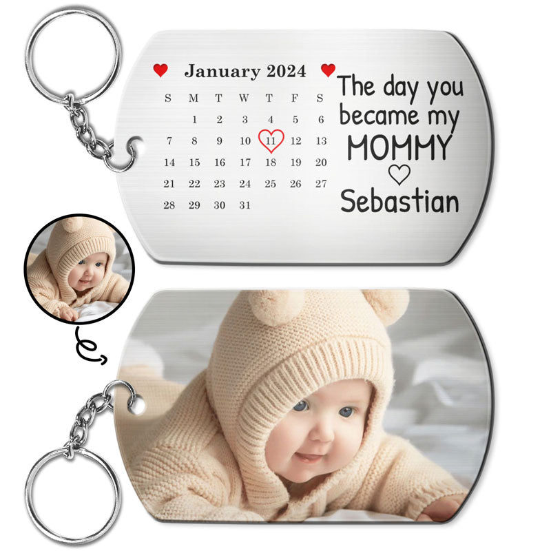 Calendar Custom Photo The Day You Became My Mommy aluminum keychain, main view