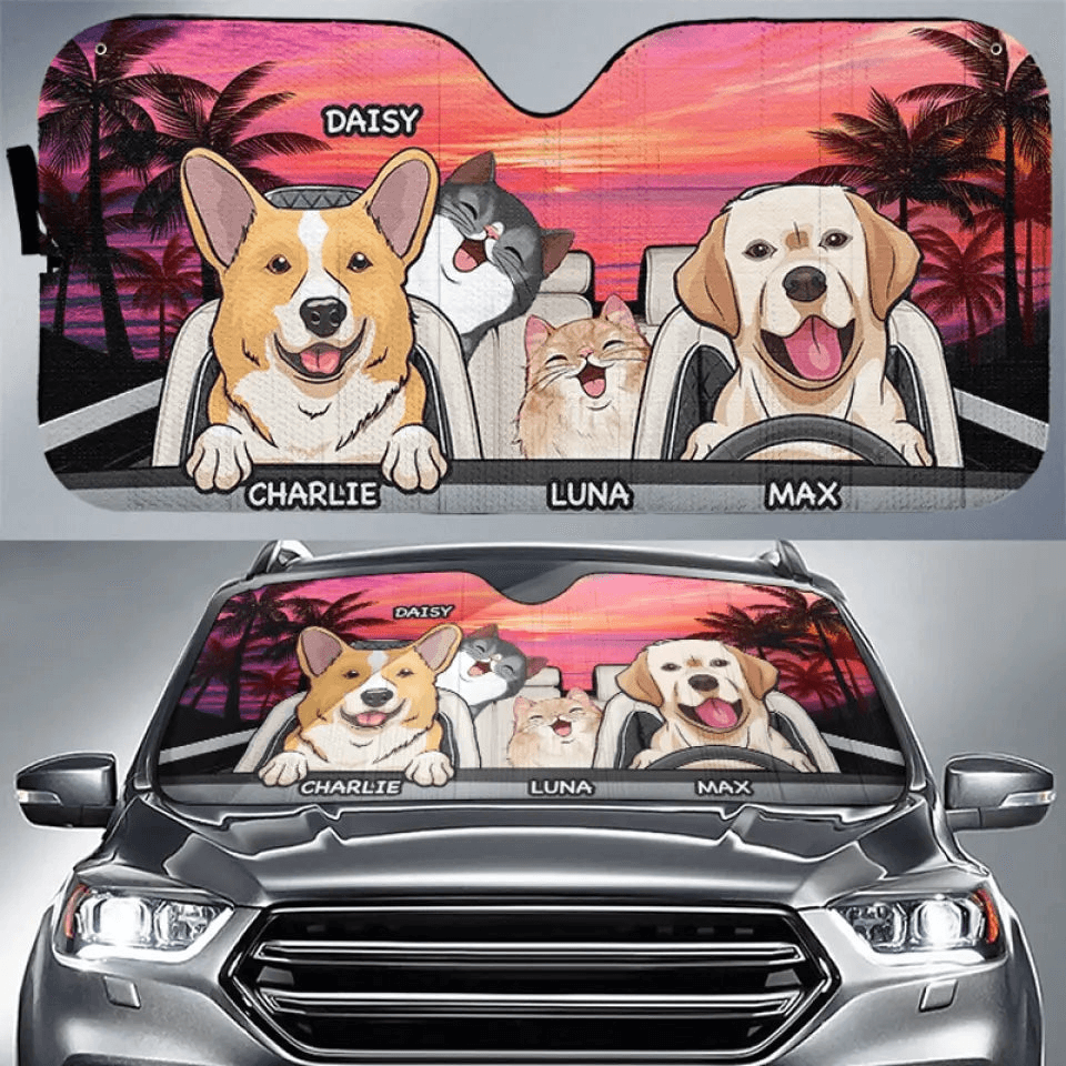 The Journey Of Life - Personalized Auto Windshield Sunshade, Custom Car Window Protector - Gift For Dog, Cat & Pet Owners, Lovers | Summer