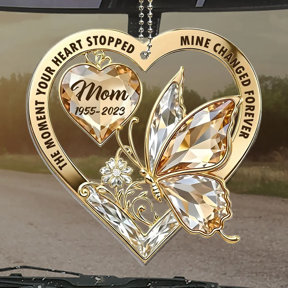The Moment My Heart Changed Forever Memorial - Personalized Acrylic Car Hanger - Memorial Sympathy Gifts For Loss Of Mom, Dad