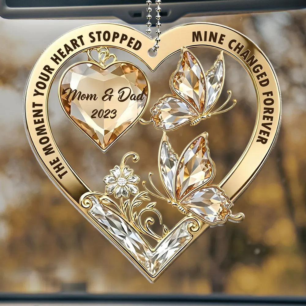 The Moment My Heart Changed Forever Memorial - Personalized Acrylic Car Hanger - Memorial Sympathy Gifts For Loss Of Mom, Dad