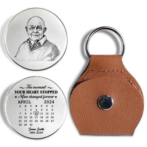 Custom Photo The Moment Pencil Sketch Memorial - Personalized Leather Pocket Hug - Memorial Sympathy Gifts For Loss Of Mom, Dad