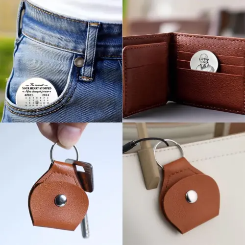 Custom Photo The Moment Pencil Sketch Memorial - Personalized Leather Pocket Hug - Memorial Sympathy Gifts For Loss Of Mom, Dad