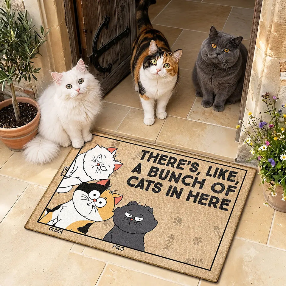 There's Like A Bunch Of Cats Funny Cartoon Cat - Personalized Doormat - Gift for Cat Lovers, Cat Mom, Cat Dad