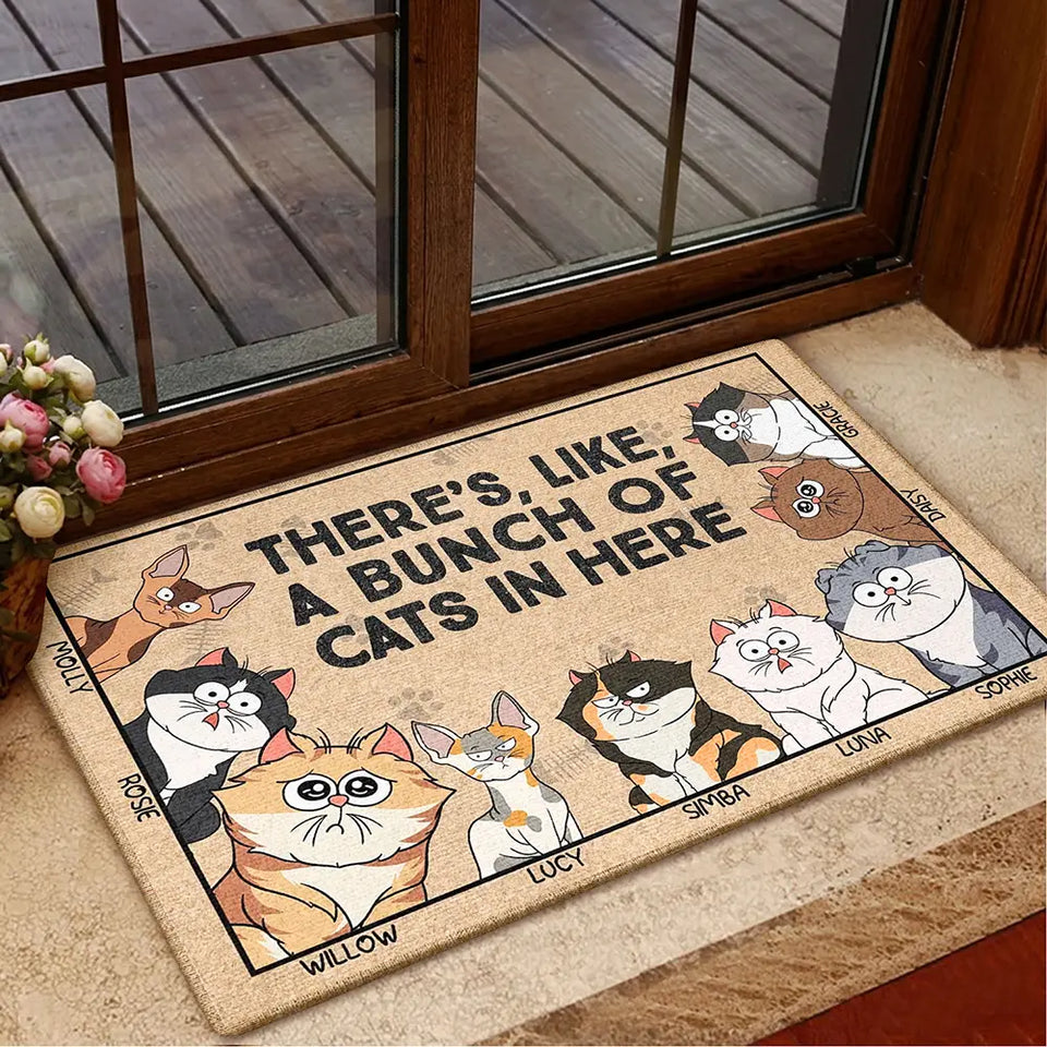 There's Like A Bunch Of Cats Funny Cartoon Cat - Personalized Doormat - Gift for Cat Lovers, Cat Mom, Cat Dad