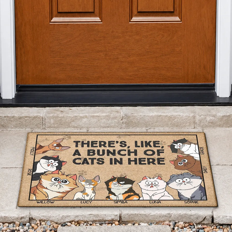 There's Like A Bunch Of Cats Funny Cartoon Cat - Personalized Doormat - Gift for Cat Lovers, Cat Mom, Cat Dad