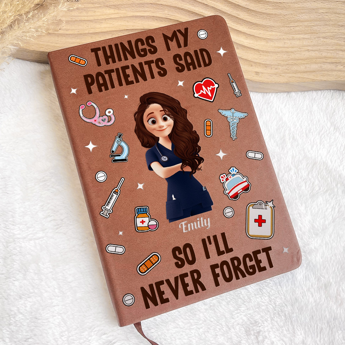Personalized Things My Patients Said leather cover notebook, alternate view 3