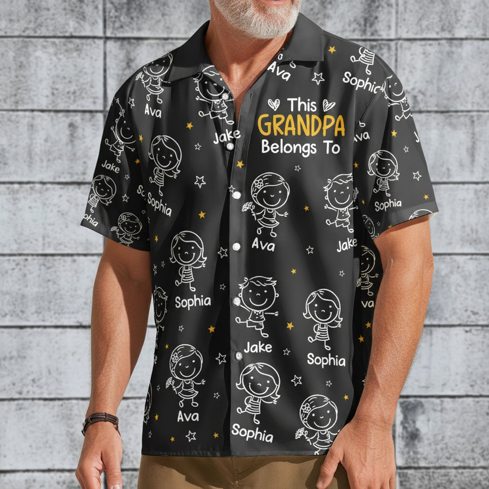 This Grandpa Belongs To Doodle personalized hawaiian shirt, main view