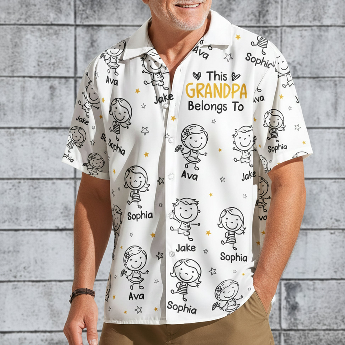 This Grandpa Belongs To Doodle personalized hawaiian shirt, alternate view 2