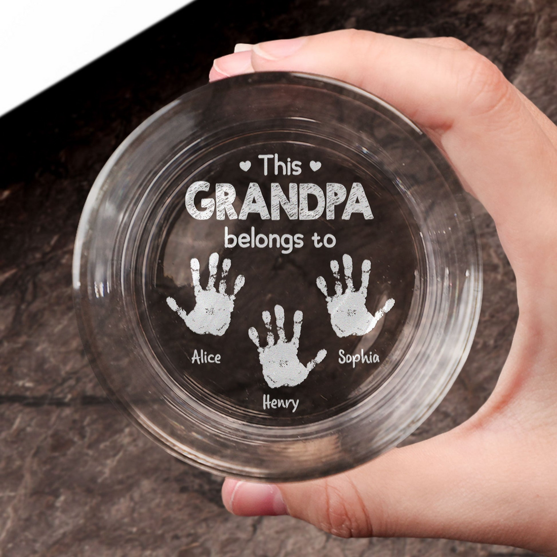 Personalized This Grandpa Belongs To engraved whiskey glass, alternate view 4