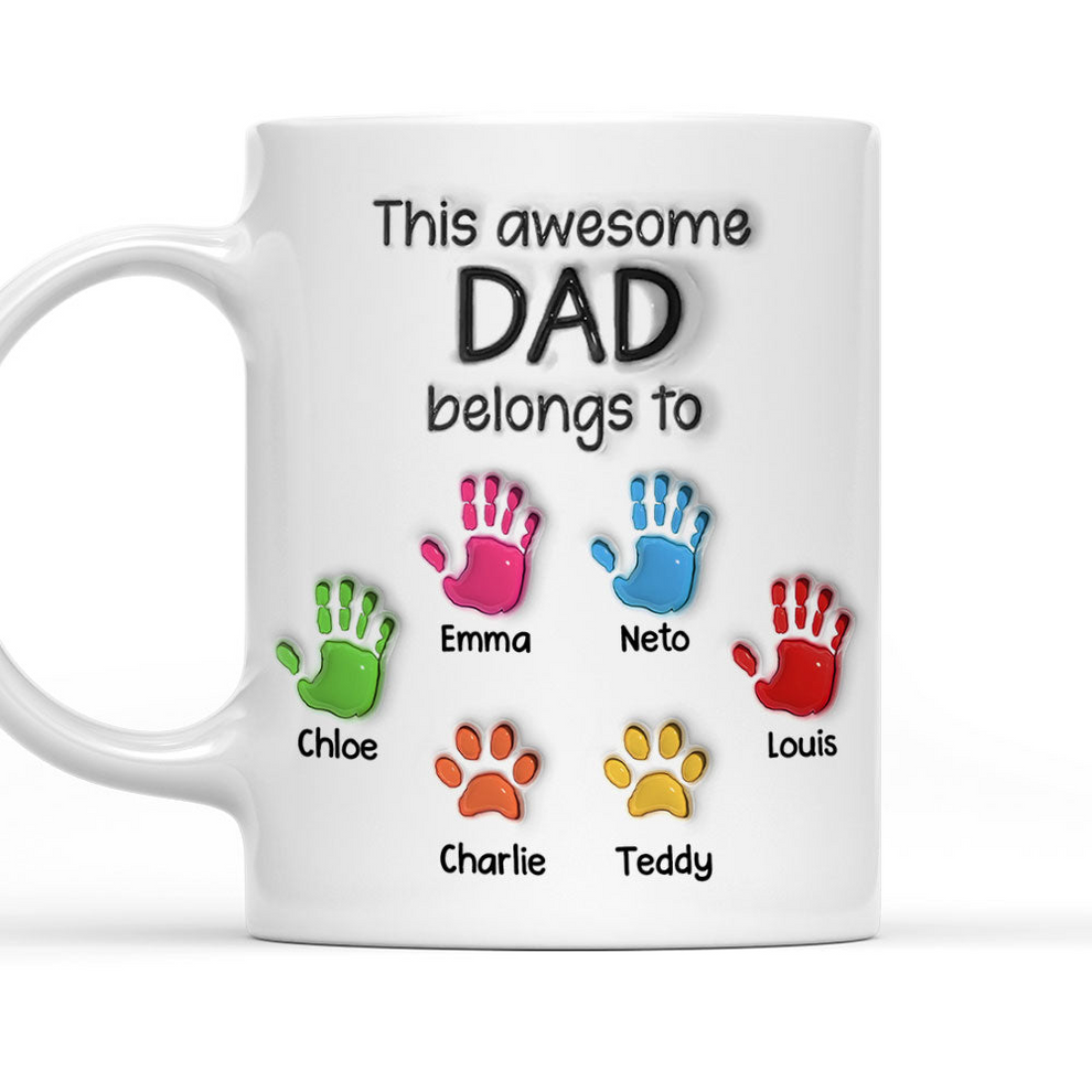 DAD's Personalized 3D Effect Mug: Custom Handprint & Paw Print Coffee, main view