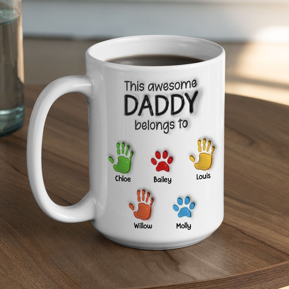 DAD's Personalized 3D Effect Mug: Custom Handprint & Paw Print Coffee, alternate view 4