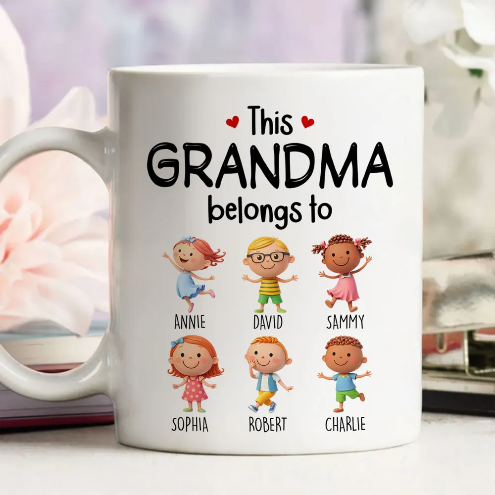 Grandma's Personalized Mug: "This Grandma Belongs To" Custom Grandkids Names & Characters - Unique Mother's Day or Birthday Gift for Nana