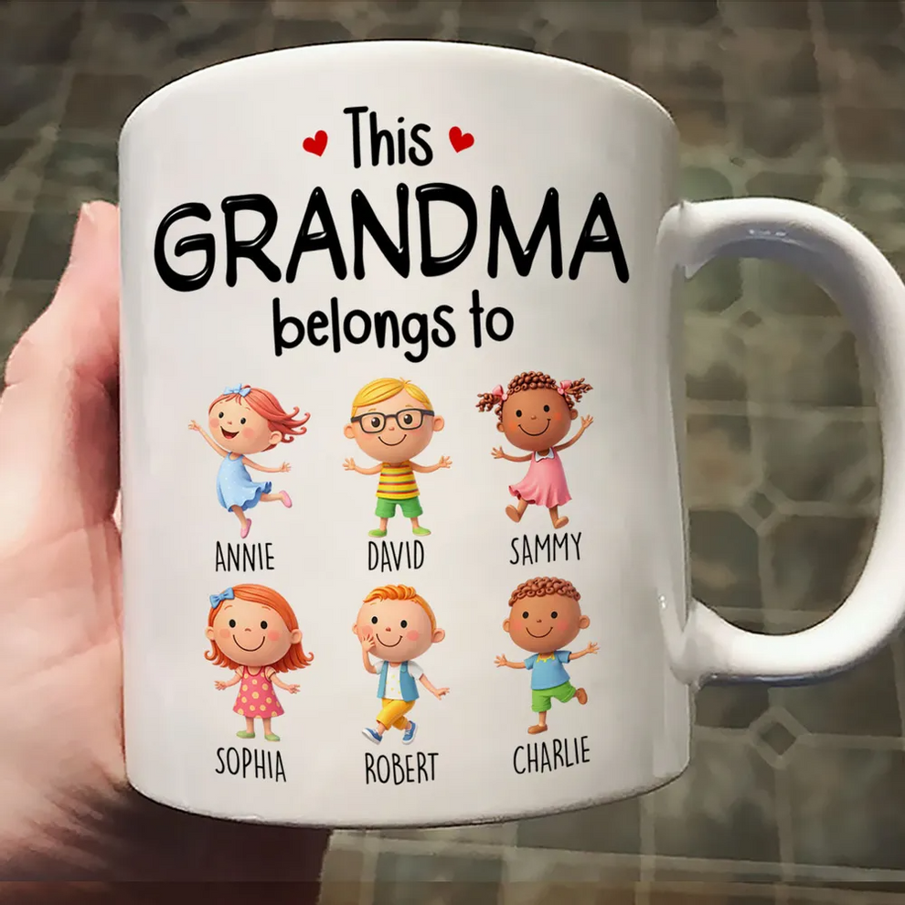 Grandma's Personalized Mug: "This Grandma Belongs To" Custom Grandkids Names & Characters - Unique Mother's Day or Birthday Gift for Nana