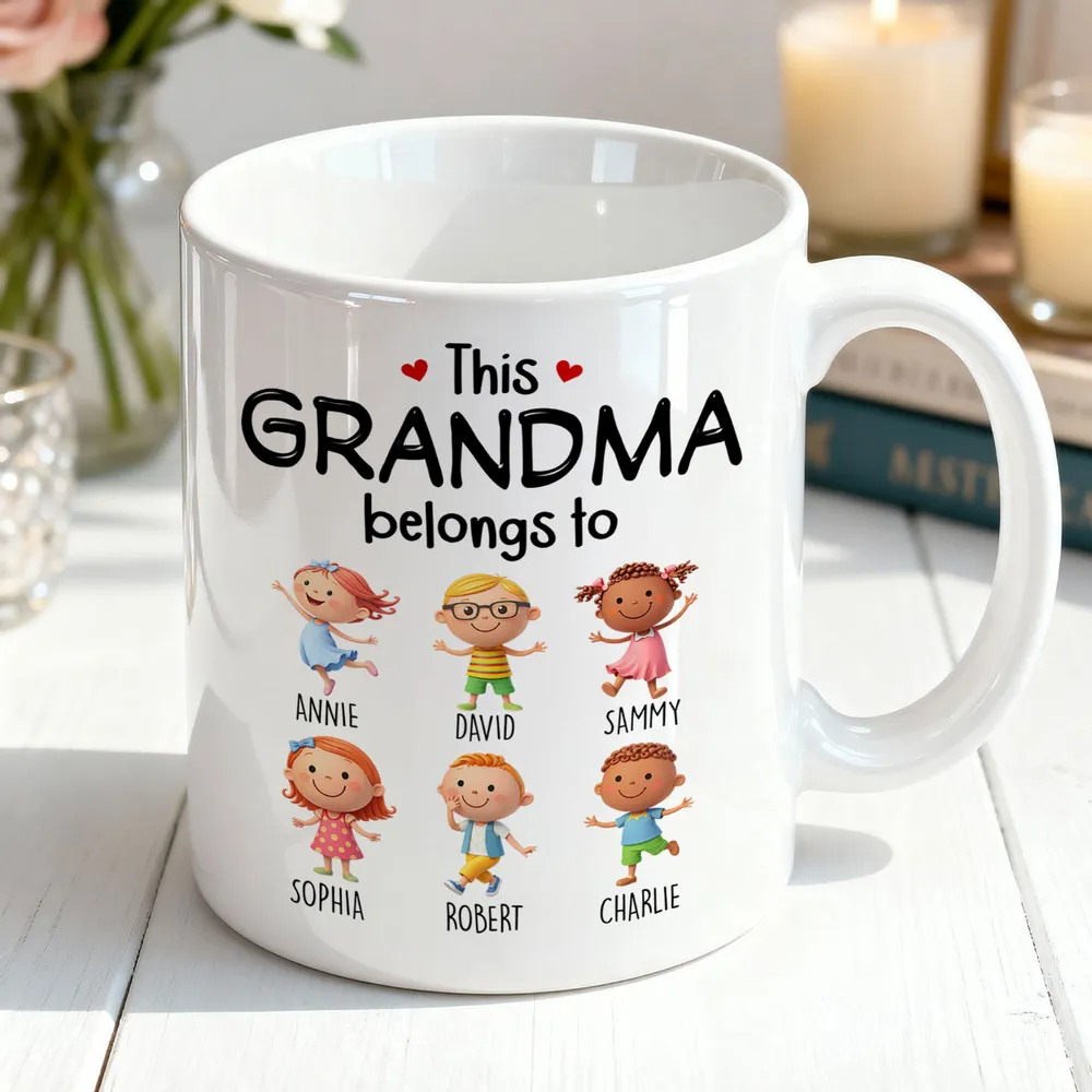 Grandma's Personalized Mug: "This Grandma Belongs To" Custom Grandkids Names & Characters - Unique Mother's Day or Birthday Gift for Nana