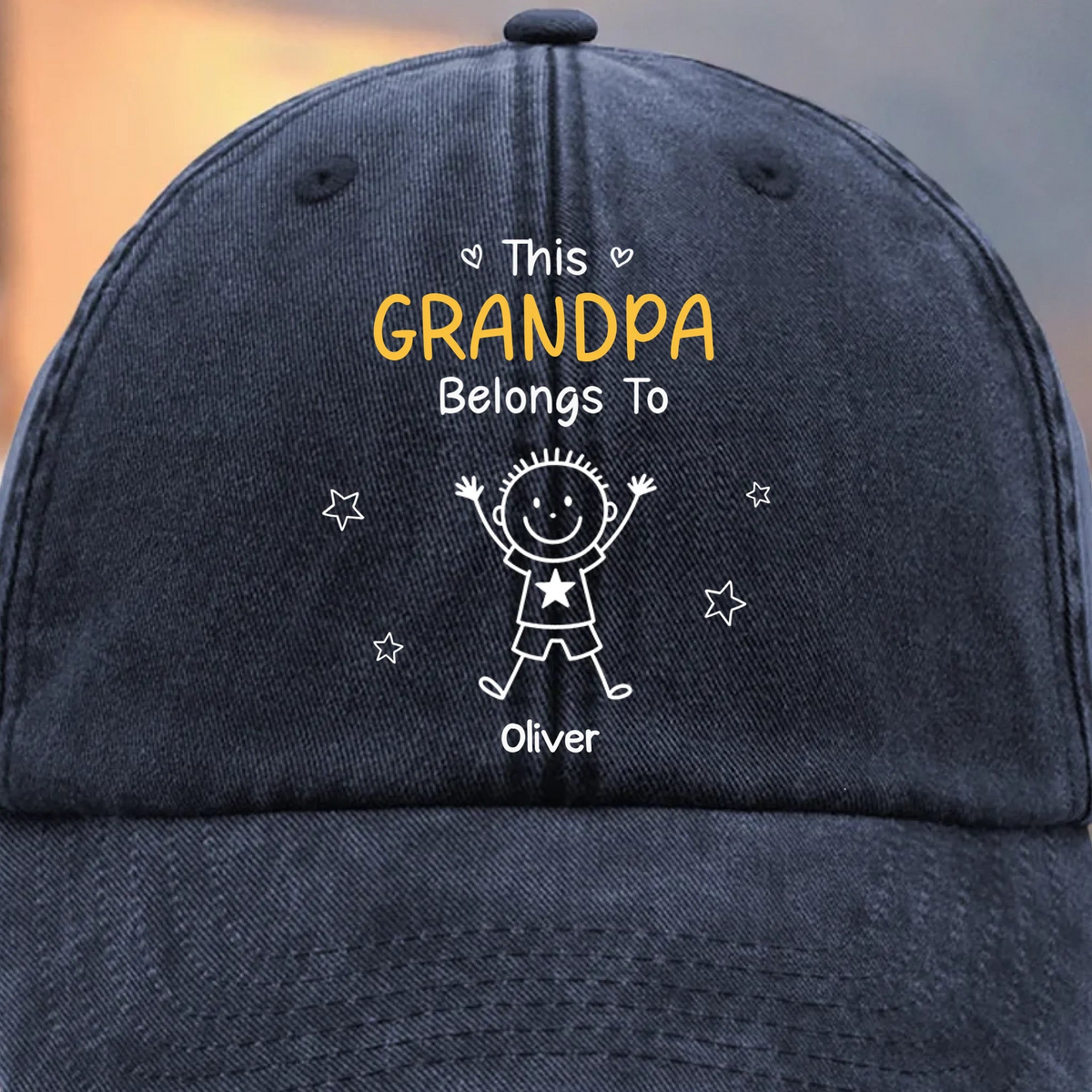 This Grandpa Belongs To - Personalized Custom Vintage Washed Denim Cap - Gift for Dad, Papa, or Grandpa