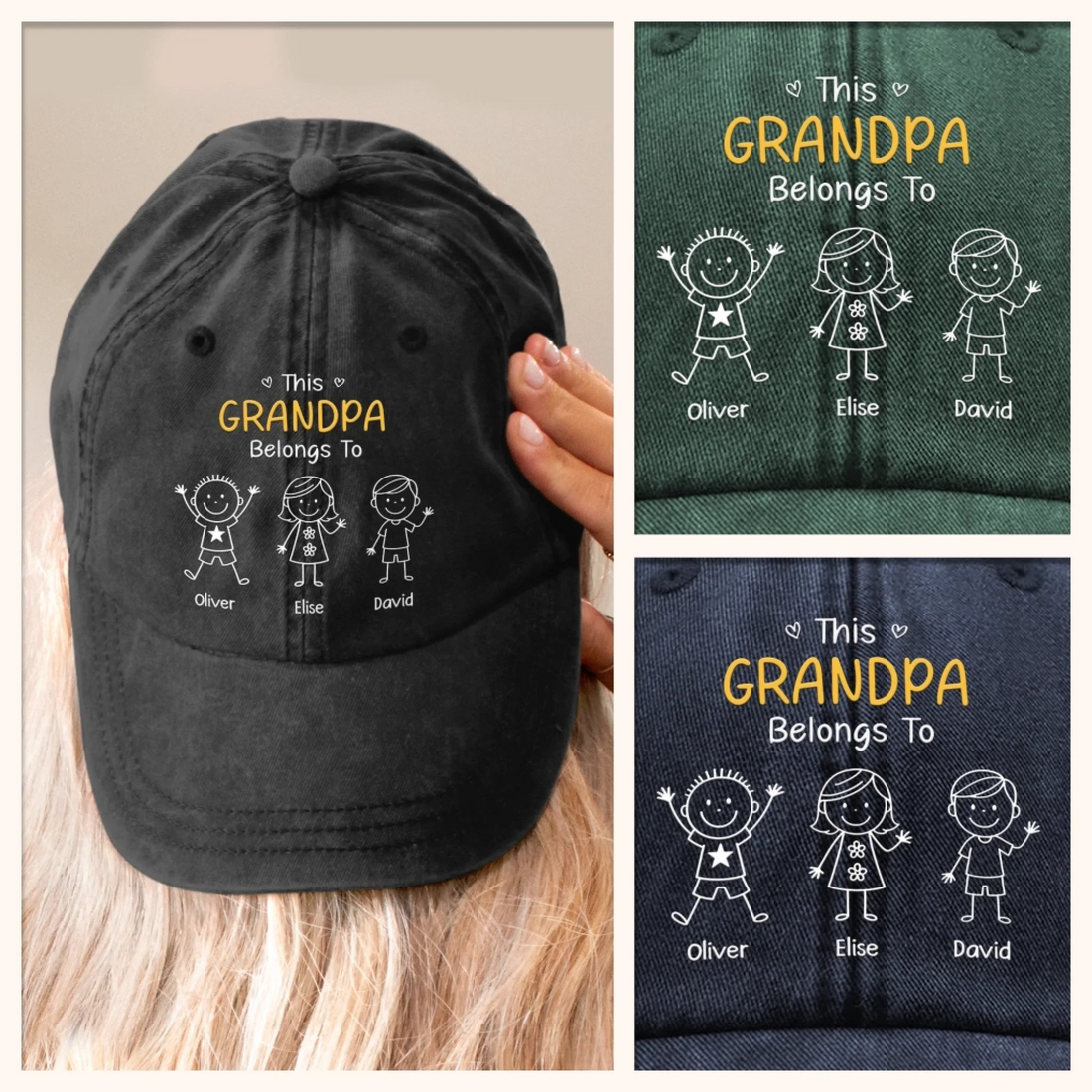 Personalized This Grandpa Belongs To denim cap, alternate view 3