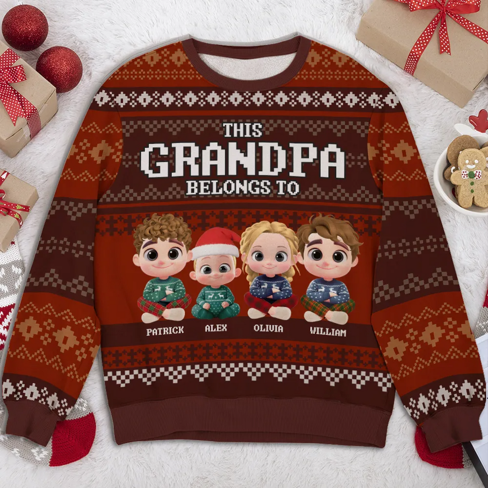This Grandpa Belongs To Grandkids personalized ugly sweater, main view