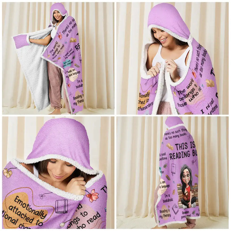 My Reading Blanket Reading Girl With Birth Month Flower - Personalized Wearable Hooded Blanket - Gift For Book Lovers, Bookworms, Readers