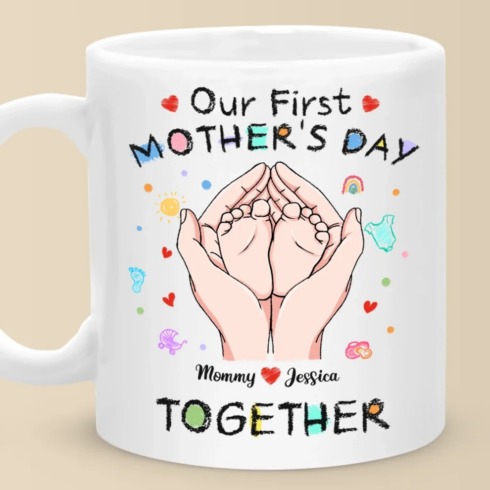 Tiny Toes, Big Love - Personalized Custom Mug - First Mother's Day, Gift For First Mom, Newborn Baby