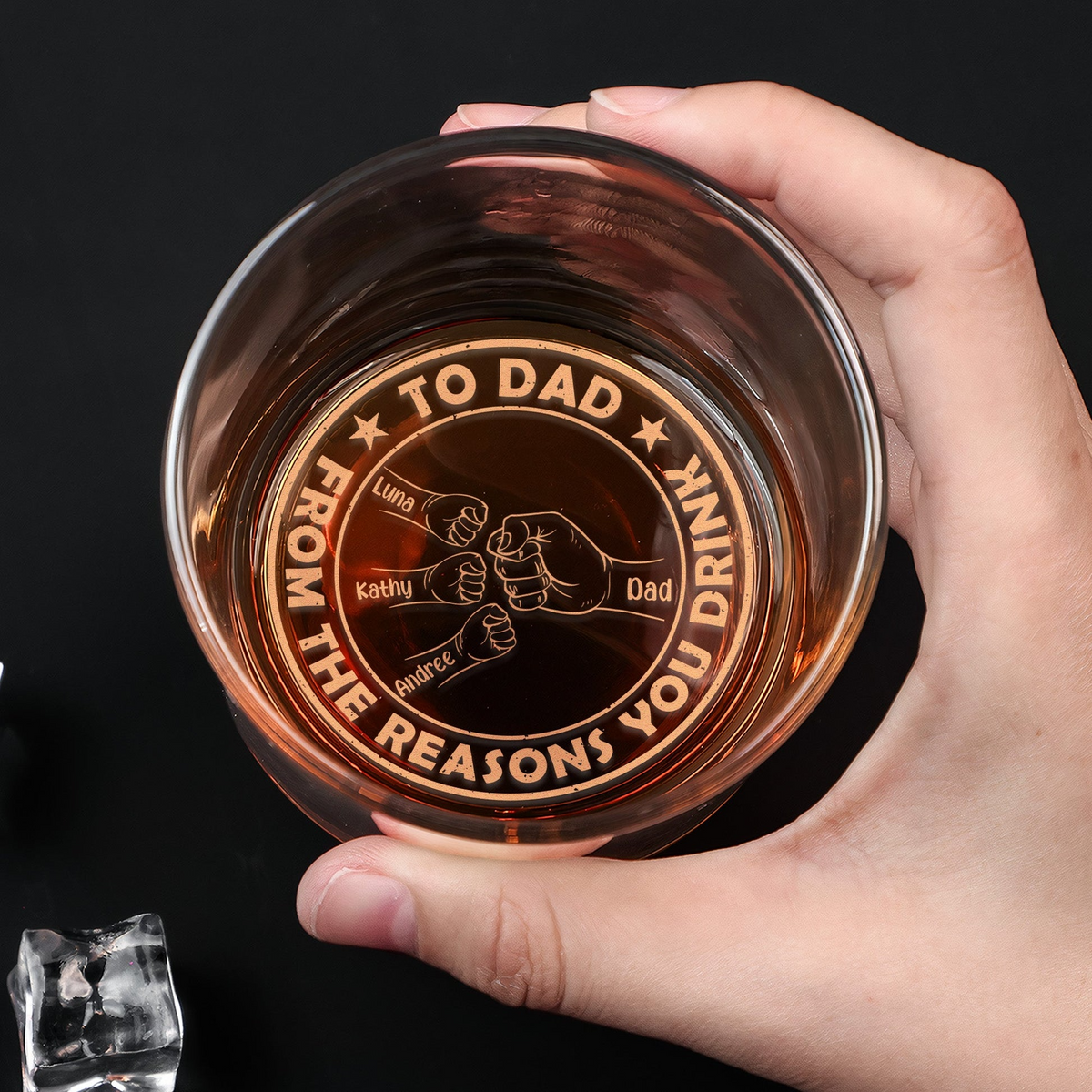 To Dad From The Reasons You Drink - Personalized Engraved Whiskey Glass - Father's Day Gift for Dad, Daddy