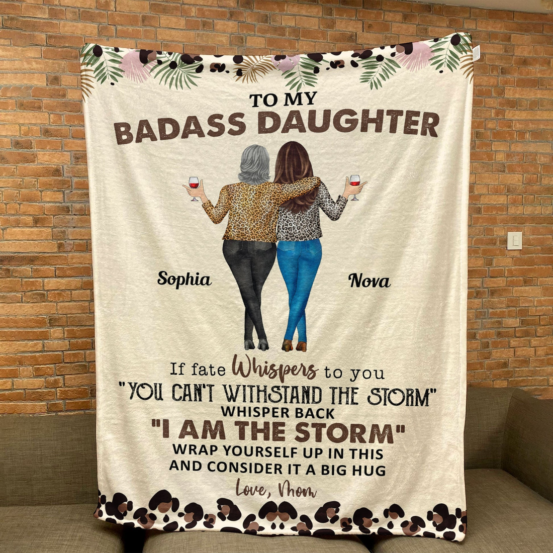 Personalized To My Daughter Whisper Back I Am The Storm fleece blanket, soft fleece fabric close-up