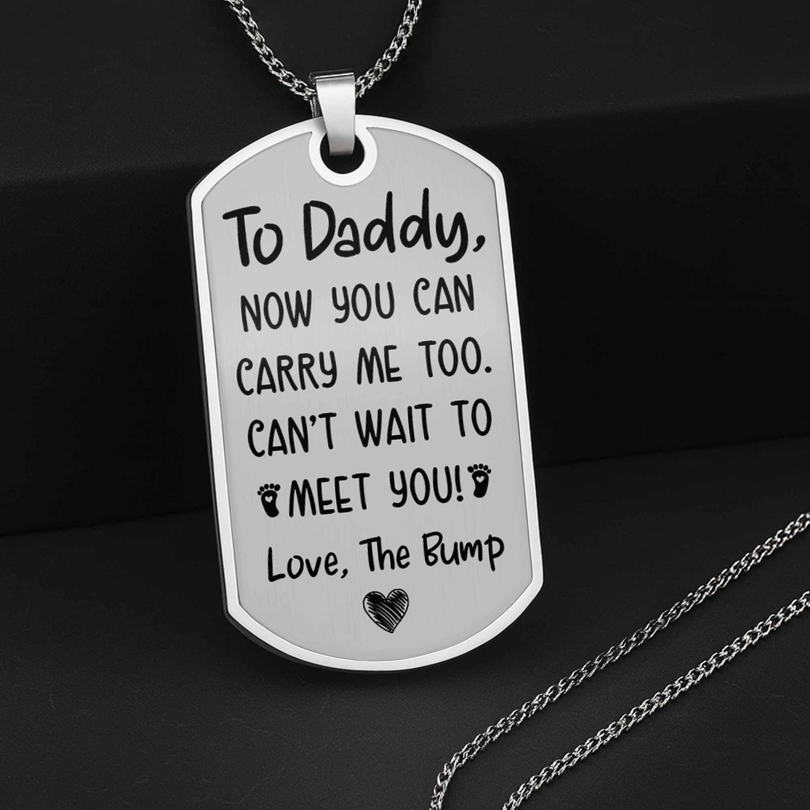 To Daddy Now You Can Carry Me Too, Ultrasound And Heart - Personalized Dog Tag Necklace - Father's Day Gift For New Dad, Daddy