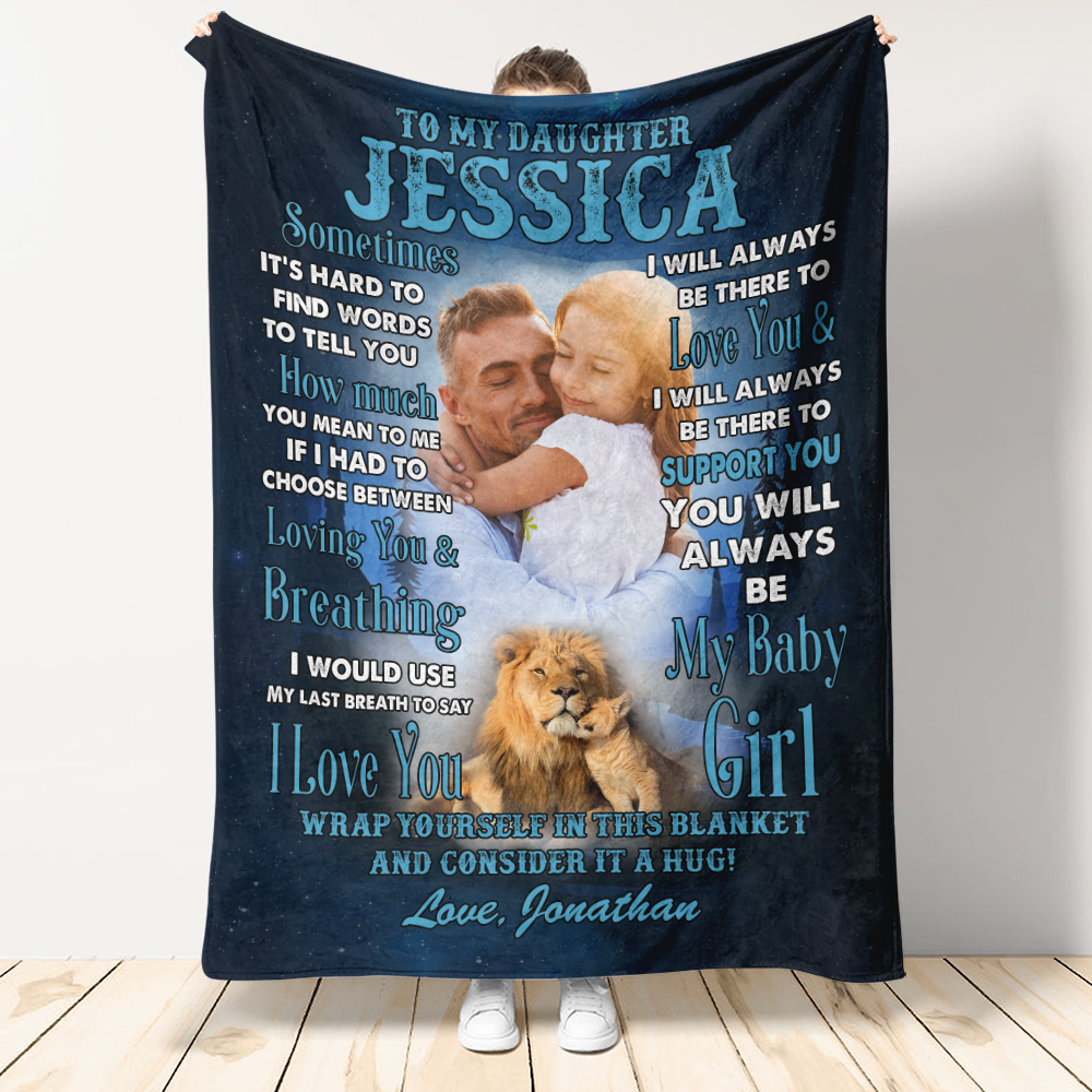 Custom Photo To My Daughter Lion Dad Mom - Personalized Custom Blanket - Gift For Daughter