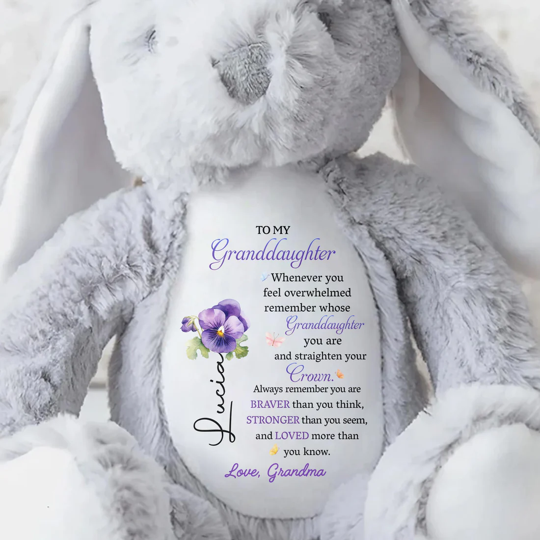 To My Granddaughter, Whenever You Feel Overwhelmed - Personalized Stuffed Bunny - Gift For Granddaughters