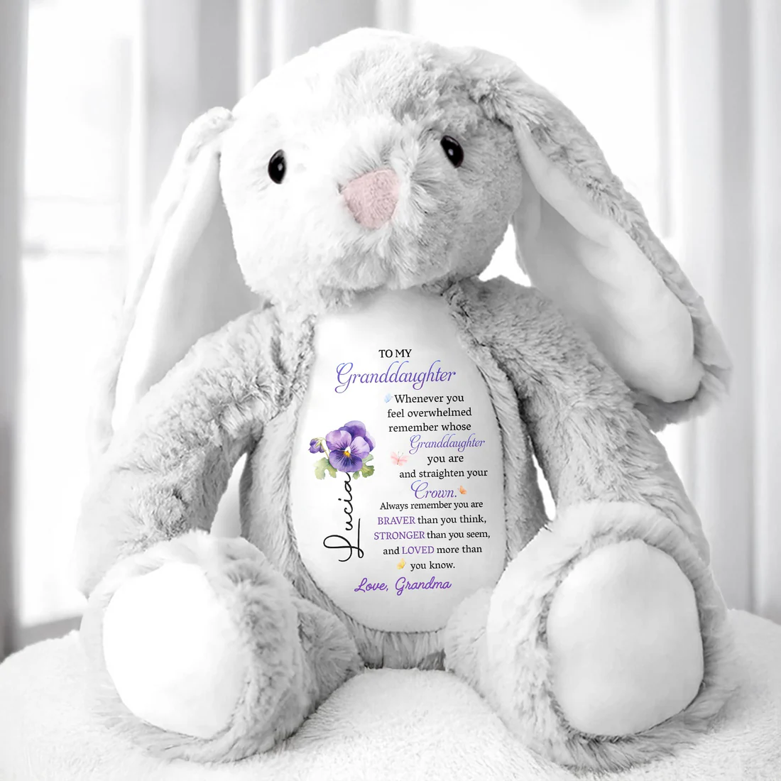 To My Granddaughter, Whenever You Feel Overwhelmed - Personalized Stuffed Bunny - Gift For Granddaughters