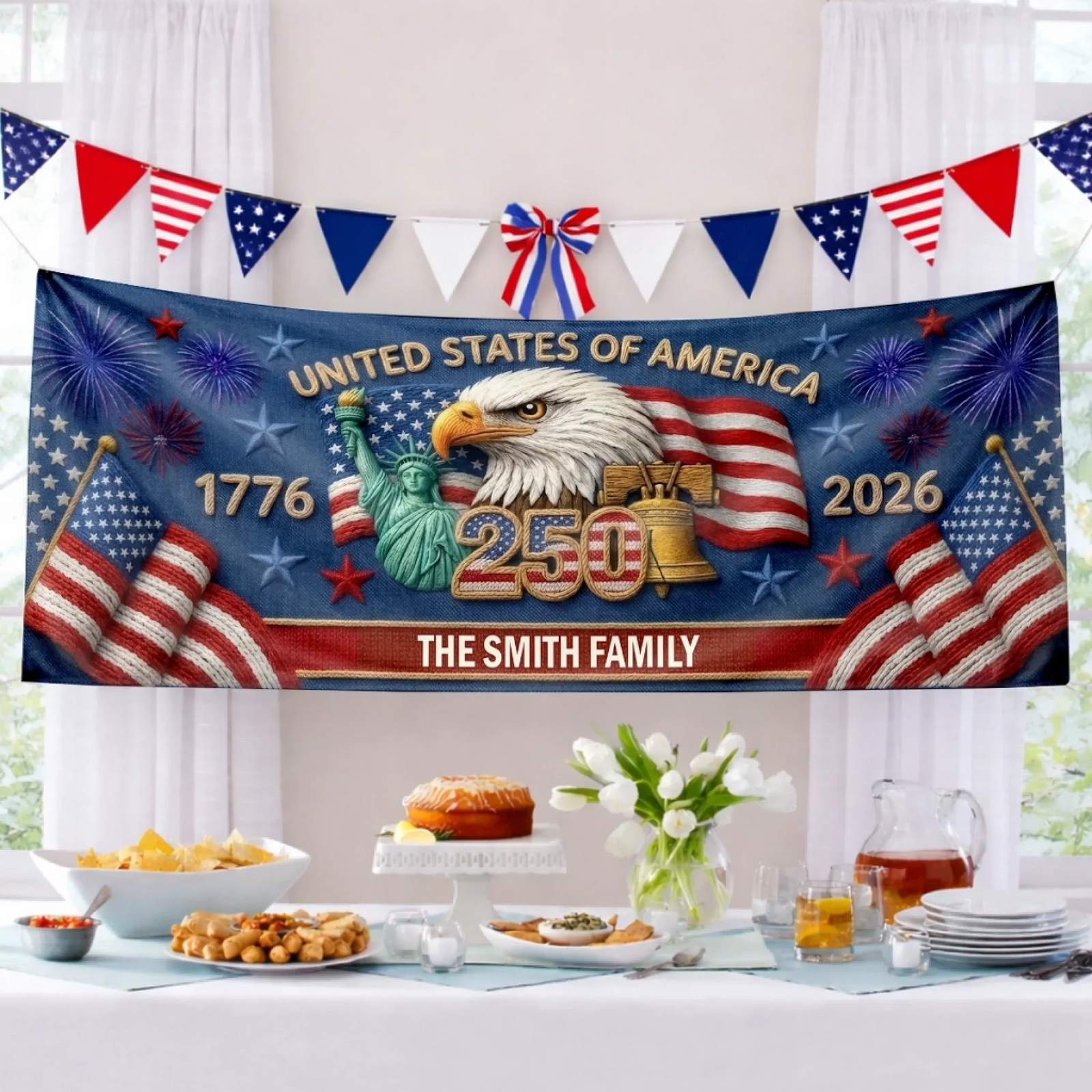 Together We Shine Bright - Personalized Polyester Outdoor Banner - America 250th Anniversary Gifts For Family, Mom, Dad, Brother, Sister