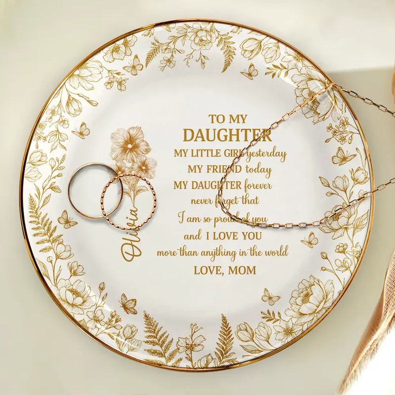 Toile Birth Flower My Daughter Forever - Personalized Jewelry Dish - Gift For Daughter, Granddaughter