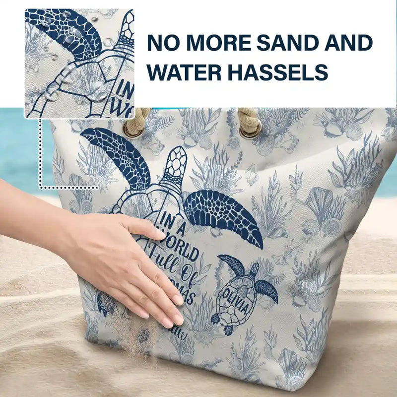 Toile De Jouy World Full Of Grandmas – Personalized Beach Bag - Gift for Grandma, Nana, Mimi, Grammy