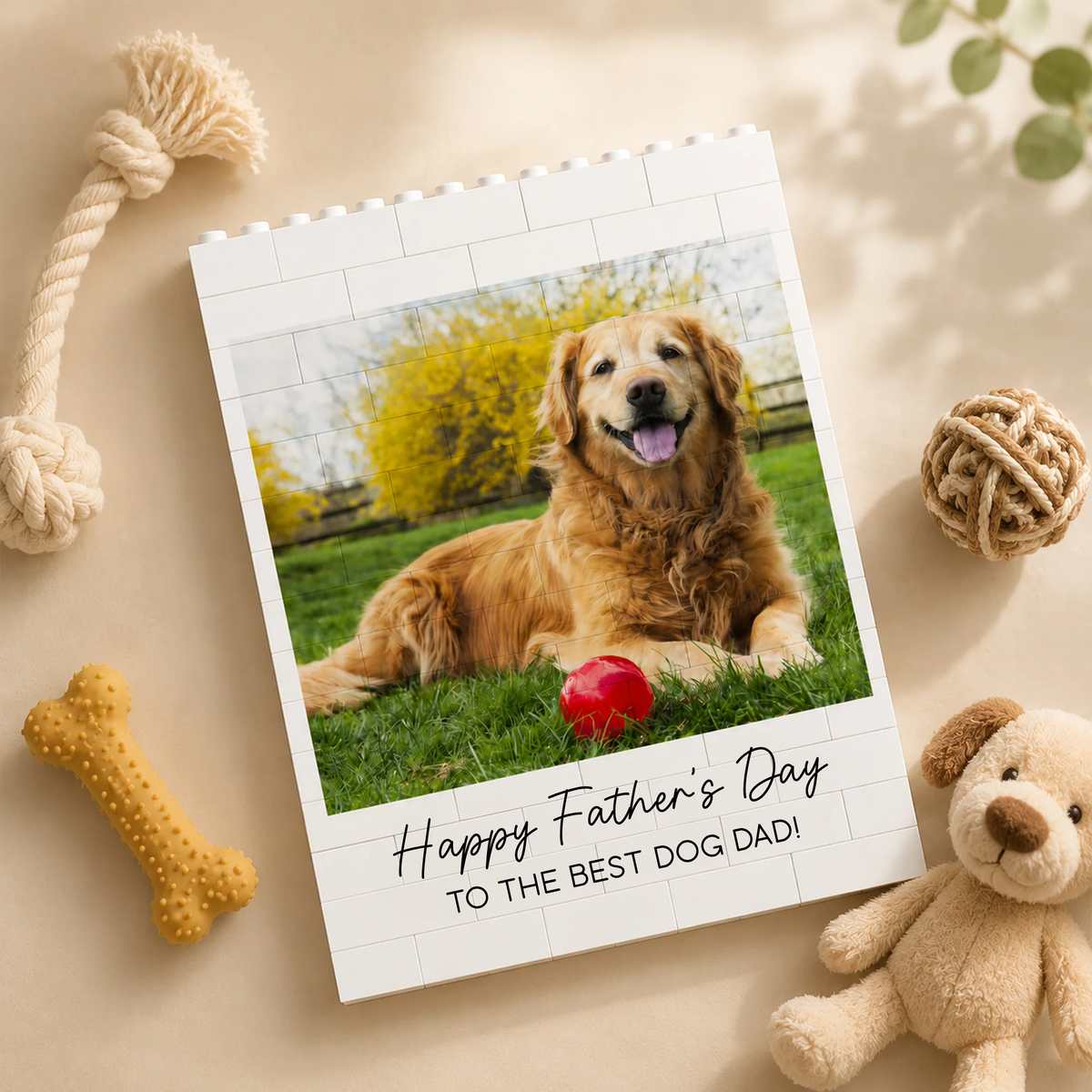 Custom Photo Happy Father's Day To the Best Dog Dad - Personalized Building Brick Blocks - Father's Day Gifts for Dog Dad, Cat Dad, Pet Lovers