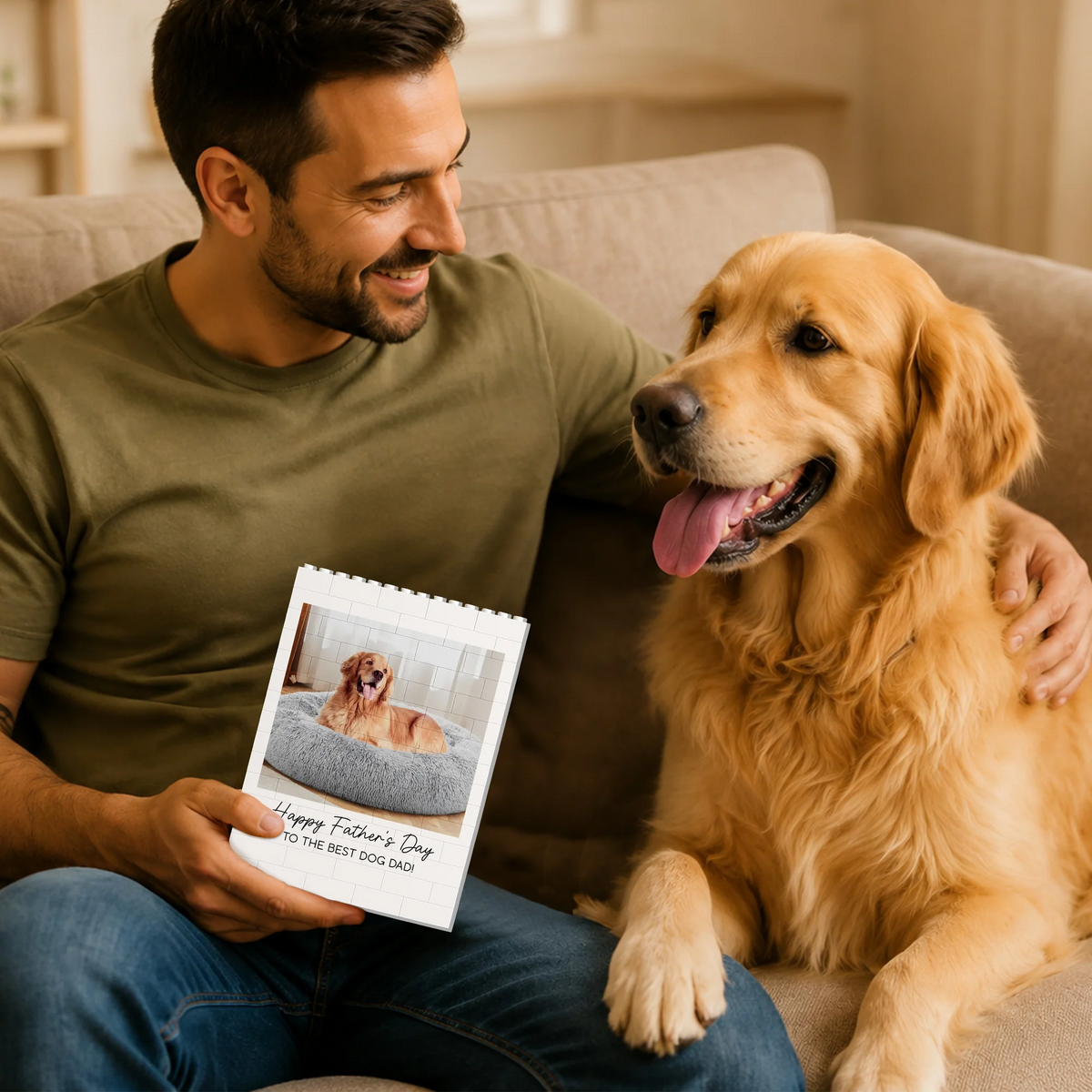 Custom Photo Happy Father's Day To the Best Dog Dad - Personalized Building Brick Blocks - Father's Day Gifts for Dog Dad, Cat Dad, Pet Lovers