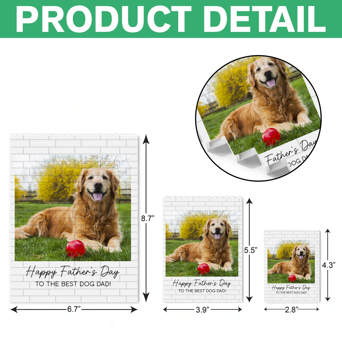 Custom Photo Happy Father's Day To the Best Dog Dad - Personalized Building Brick Blocks - Father's Day Gifts for Dog Dad, Cat Dad, Pet Lovers