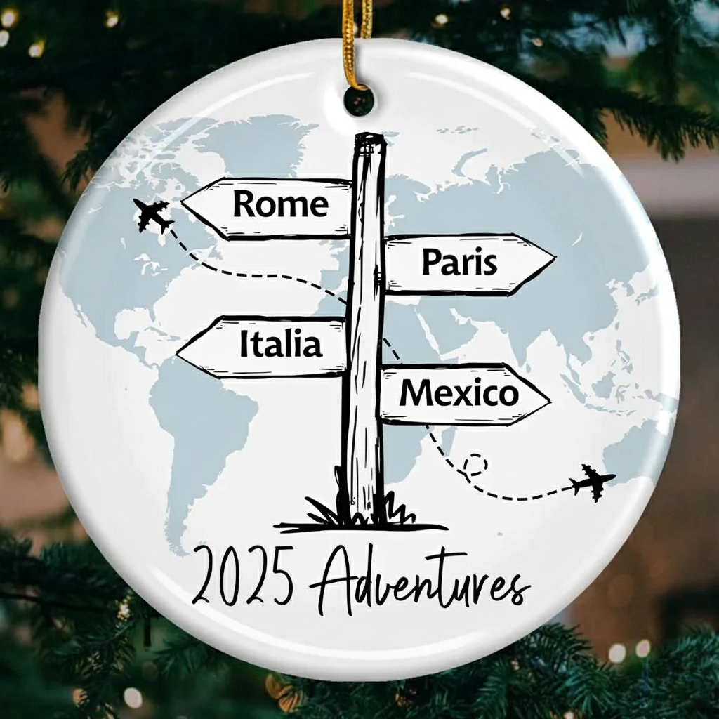 Travel All Around The World - Personalized Ceramic Ornament - Christmas Gift For Family Members, Gift For Adventure Travel Lovers