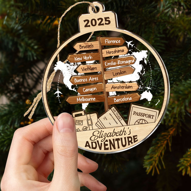 Traveling Destination Ornament - Personalized 2 Layers Wooden - Acrylic Ornament - Christmas Gift for Travelers
