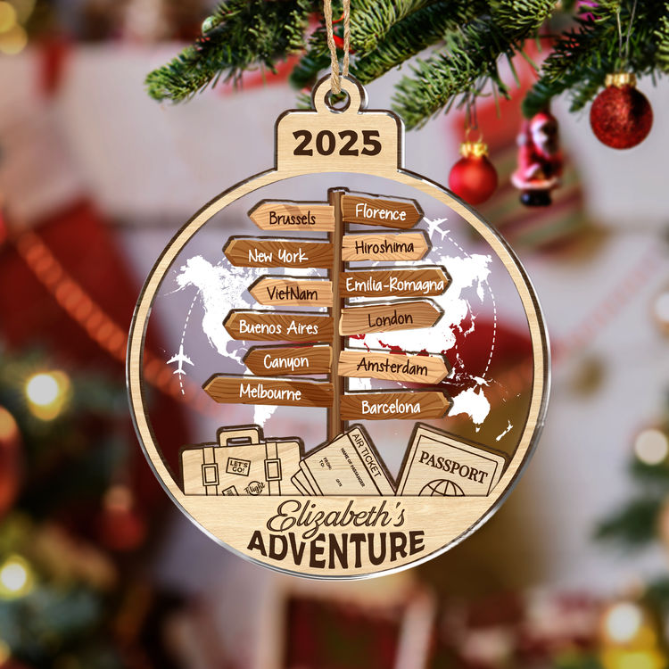 Traveling Destination Ornament - Personalized 2 Layers Wooden - Acrylic Ornament - Christmas Gift for Travelers