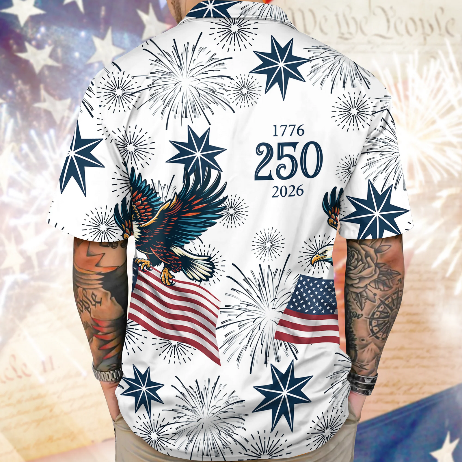 USA 250 Anniversary Eagle 1776-2026 - Personalized Hawaiian Shirt - America 250th Anniversary Gift for Dad, Papa, or Grandpa