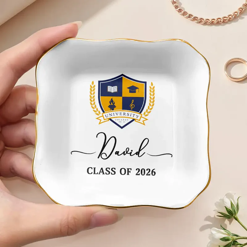 Custom Photo University Logo Graduation - Personalized Jewelry Dish - Graduation Motivation Gift For Her/Him, Daughter/Son, Grad Ceremony, Commencement