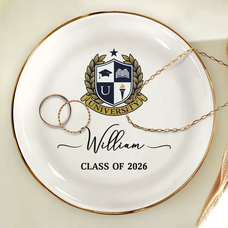 Custom Photo University Logo Graduation - Personalized Jewelry Dish - Graduation Motivation Gift For Her/Him, Daughter/Son, Grad Ceremony, Commencement