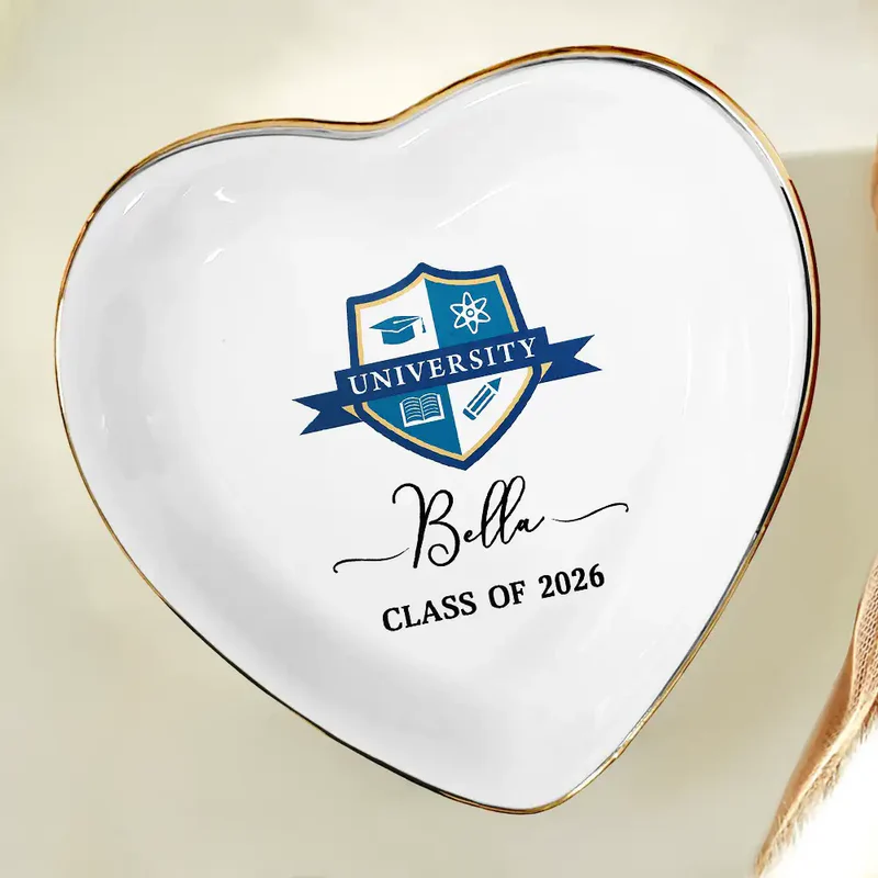 Custom Photo University Logo Graduation - Personalized Jewelry Dish - Graduation Motivation Gift For Her/Him, Daughter/Son, Grad Ceremony, Commencement