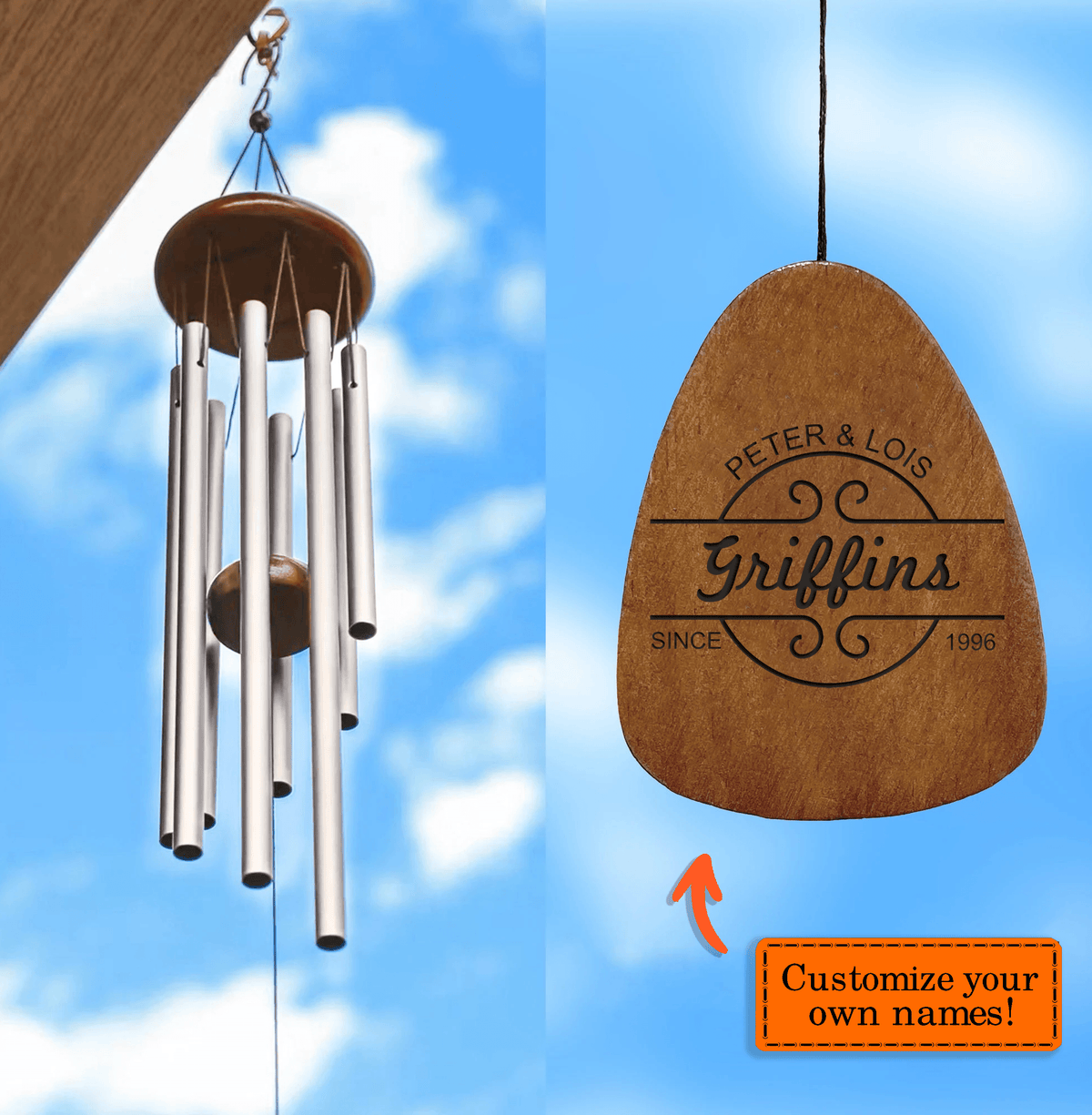 Custom Engraved Wind Chime - Family & Couple Anniversary Date - Gift For Couples, Valentine, Anniversary, Husband Wife, Her/Him