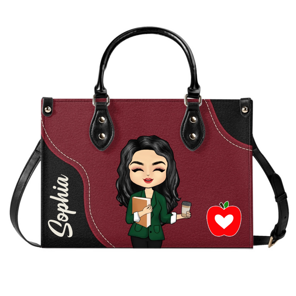 Personalized Teacher With Love handbag, front view with name options