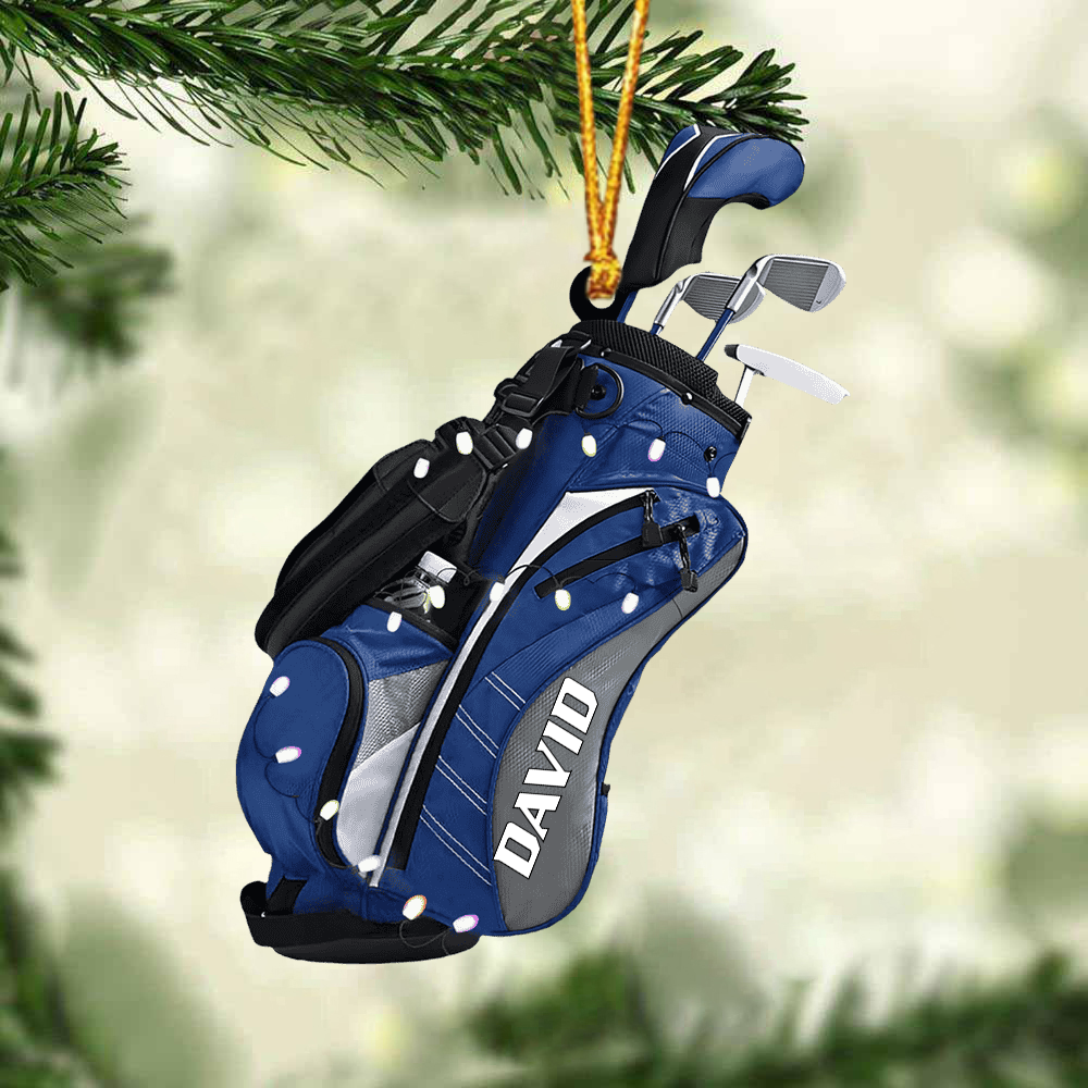 Golf Bag Christmas personalized custom shaped acrylic ornament, alternate view 5