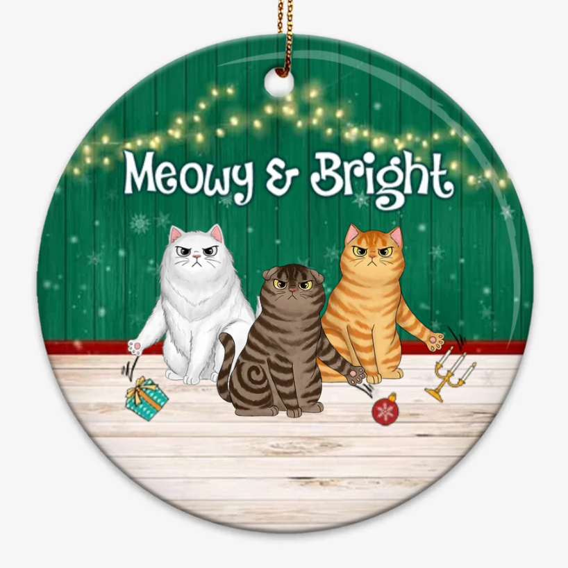 Double Trouble Sassy Cats - Personalized Circle Ceramic Ornament - Christmas Gift for Cat Lovers, Pet Lovers, Cat Mom, Cat Dad