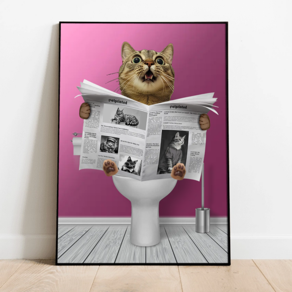 Personalized Custom Photo Important meeting Cat Lovers canvas print, leaning against a wall on a wooden floor