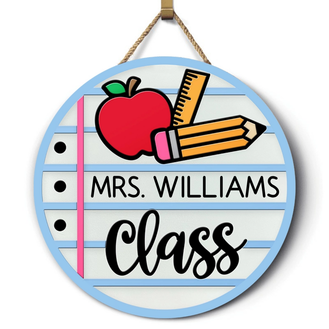 Personalized Teacher Class Sign round wood sign, alternate view 2