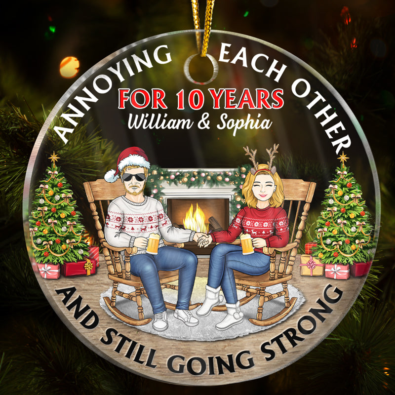 Personalized Christmas Family Couple Annoying Each Other For Years circle acrylic ornament, main view