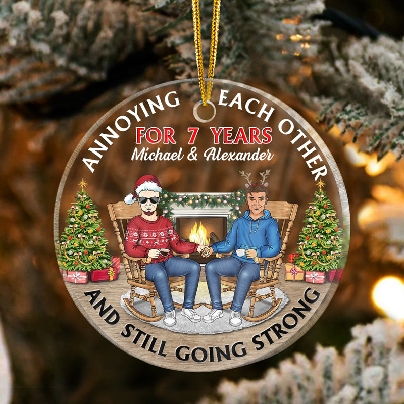 Personalized Christmas Family Couple Annoying Each Other For Years circle acrylic ornament, alternate view 3